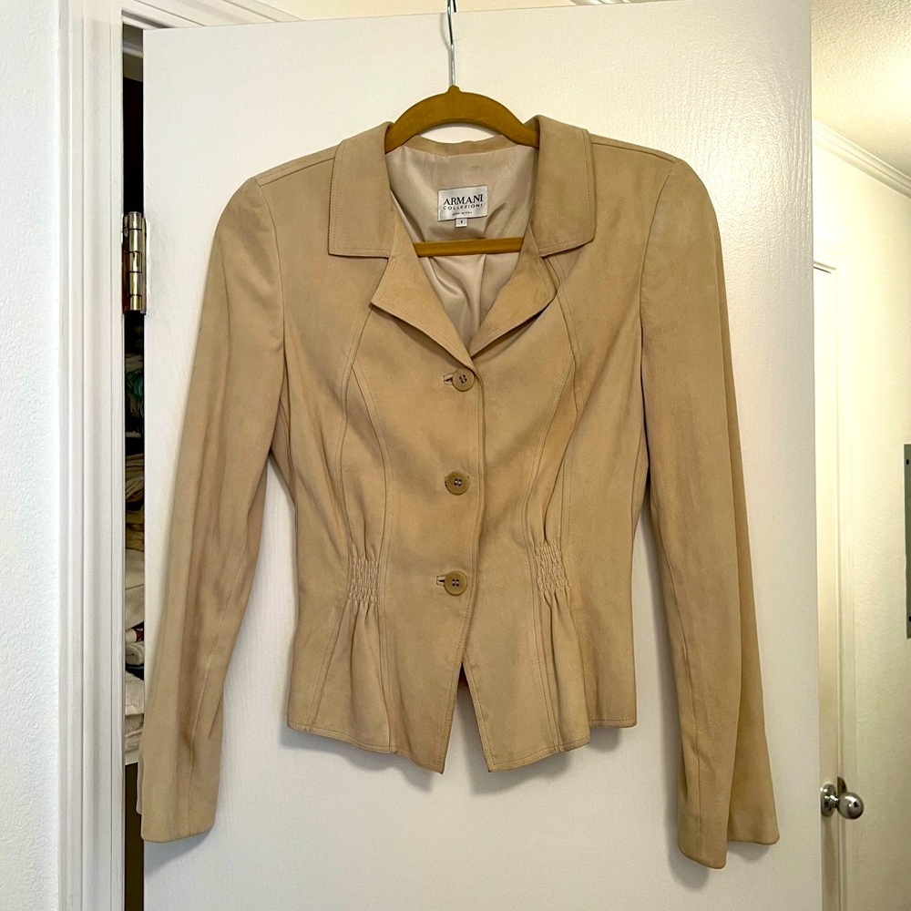 Armani Collezioni Beige Suede Blazer Jacket